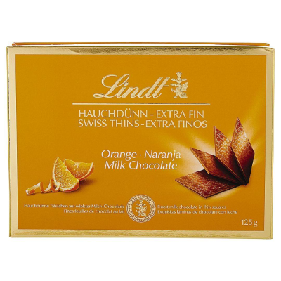 Lindt Extra Thin 125 гр. шоколадови блокчета с портокал
