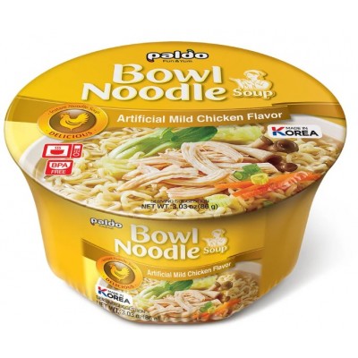 Paldo Bowl Noodle Soup Mild Chicken инстант рамен с аромат на пиле 0.086 кг. Paldo Bowl Noodle Soup Mild Chicken инстант рамен с аромат на пиле 0.086 кг.